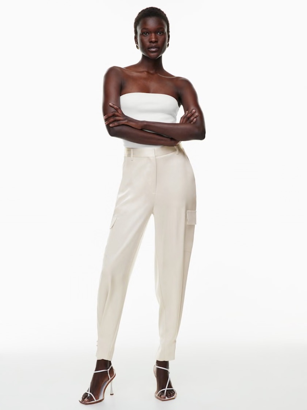Aritzia Babaton Refined Satin Cream Cargo Pants - 8